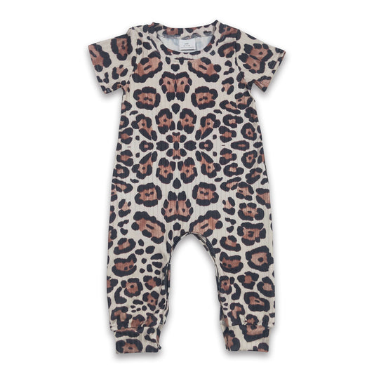 Short sleeves ribbed leopard baby boy romper