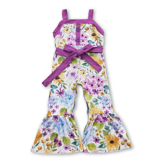 Sleeveless floral bell bottom baby girls jumpsuit