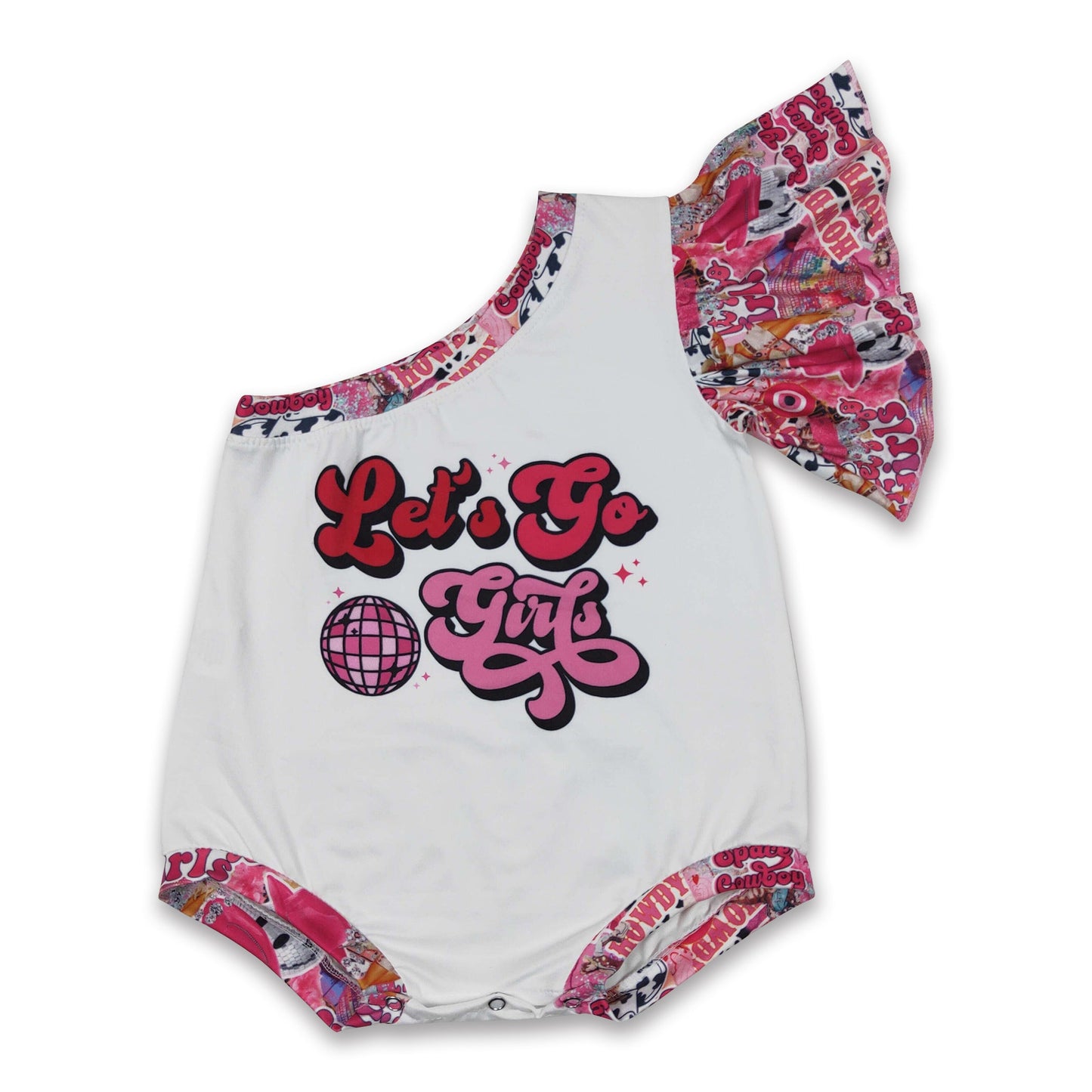 Let's go howdy one shoulder baby girls romper