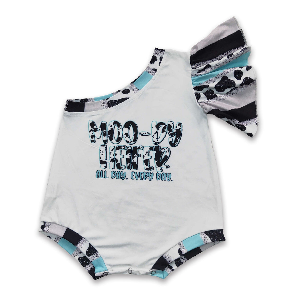 Moody heifer one shoulder baby girls romper