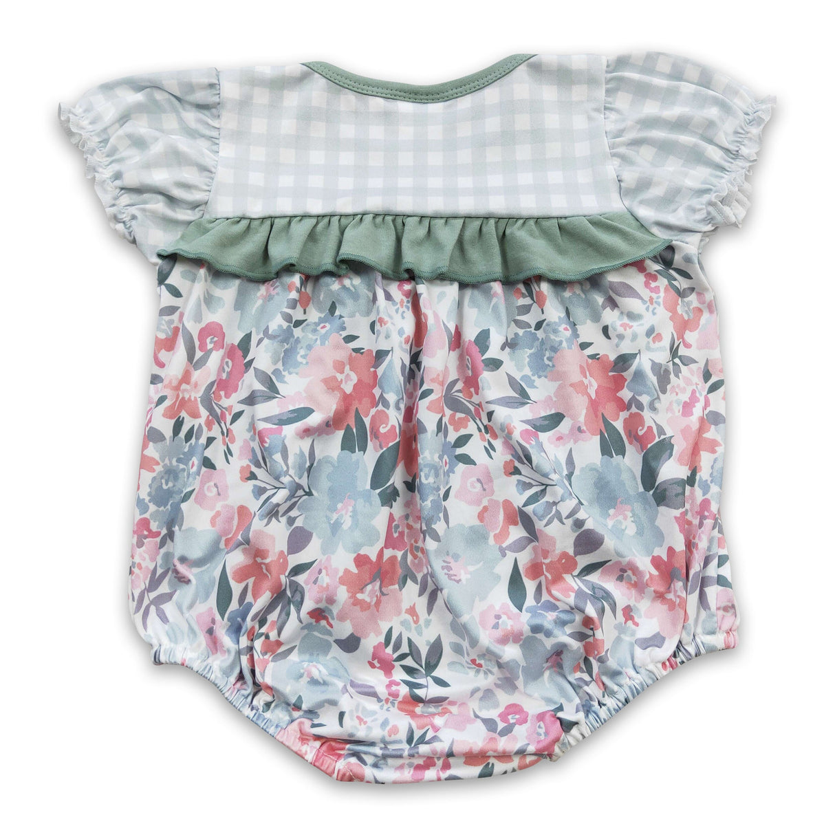 Plaid short sleeves floral baby girls romper