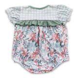 Plaid short sleeves floral baby girls romper