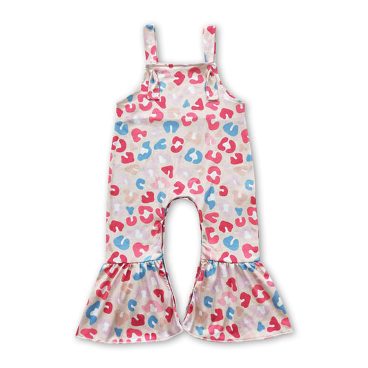 Sleeveless colorful leopard bell bottom baby girls jumpsuit