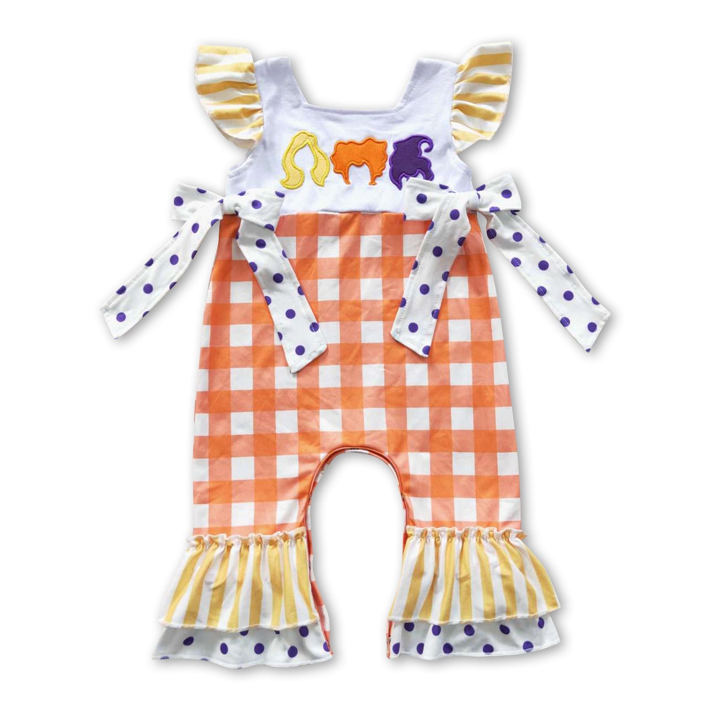 Witches orange plaid baby girls Halloween romper