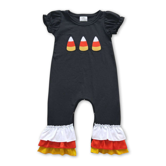 Candy corn black short sleeves baby girls Halloween romper