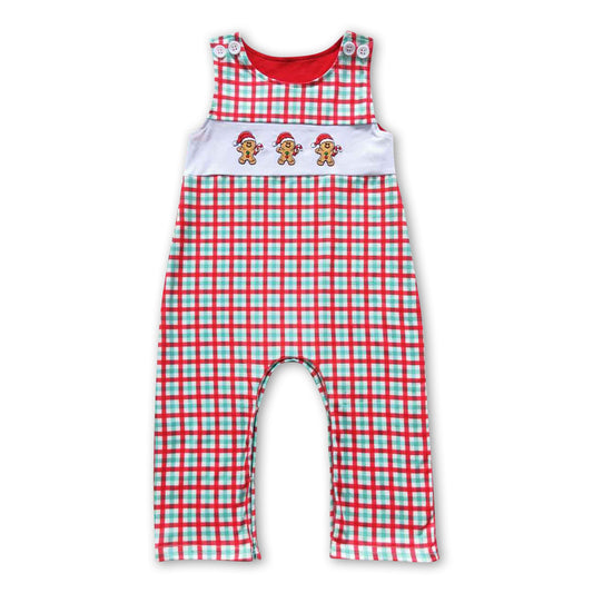 Gingerbread plaid sleeveless baby boy Christmas romper