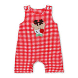 Red plaid reindeer baby boy Christmas romper