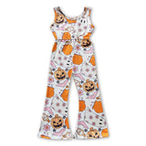 Ghost pumpkin floral bat kids girls Halloween overalls