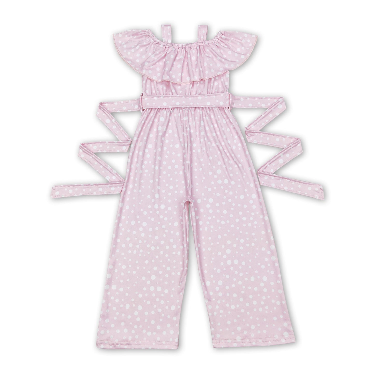Sleeveless pink polka dots baby girls overalls