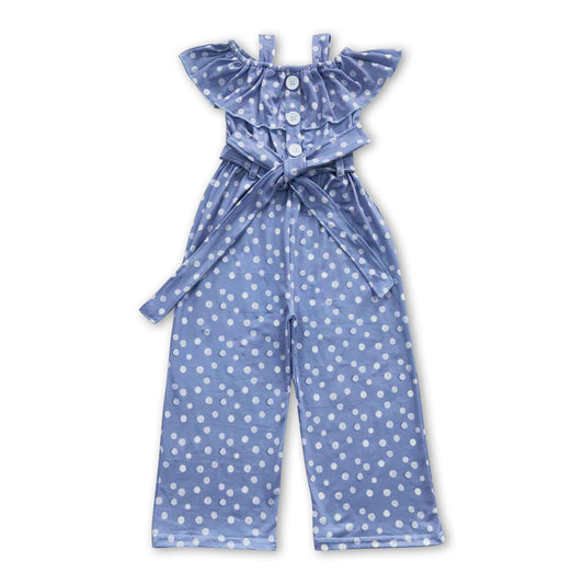 Sleeveless blue polka dots baby girls overalls