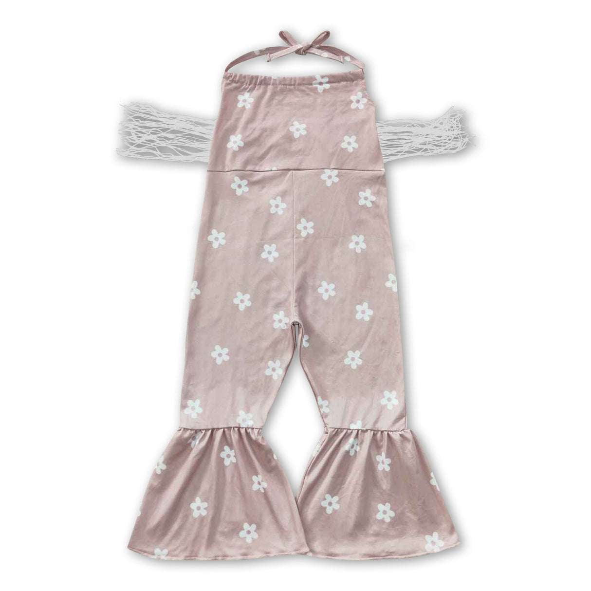Khaki floral tassels halter baby girls jumpsuit