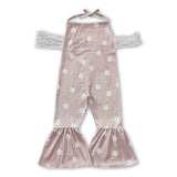 Khaki floral tassels halter baby girls jumpsuit