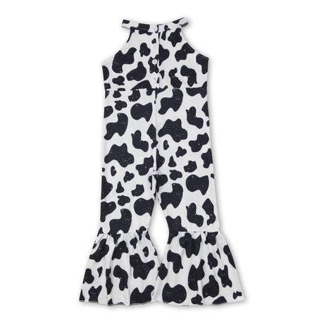 Cow print sleeveless baby girls jumpsuit
