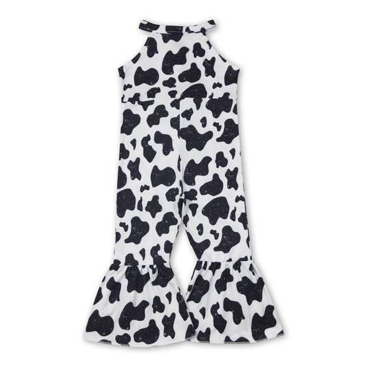Cow print sleeveless baby girls jumpsuit