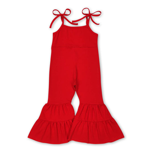 Sleeveless red bell bottom baby girls jumpsuit