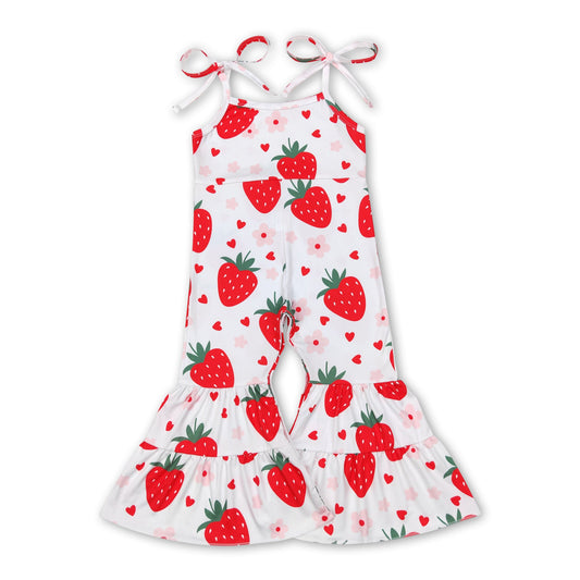 Red strawberry heart sleeveless baby girls jumpsuit
