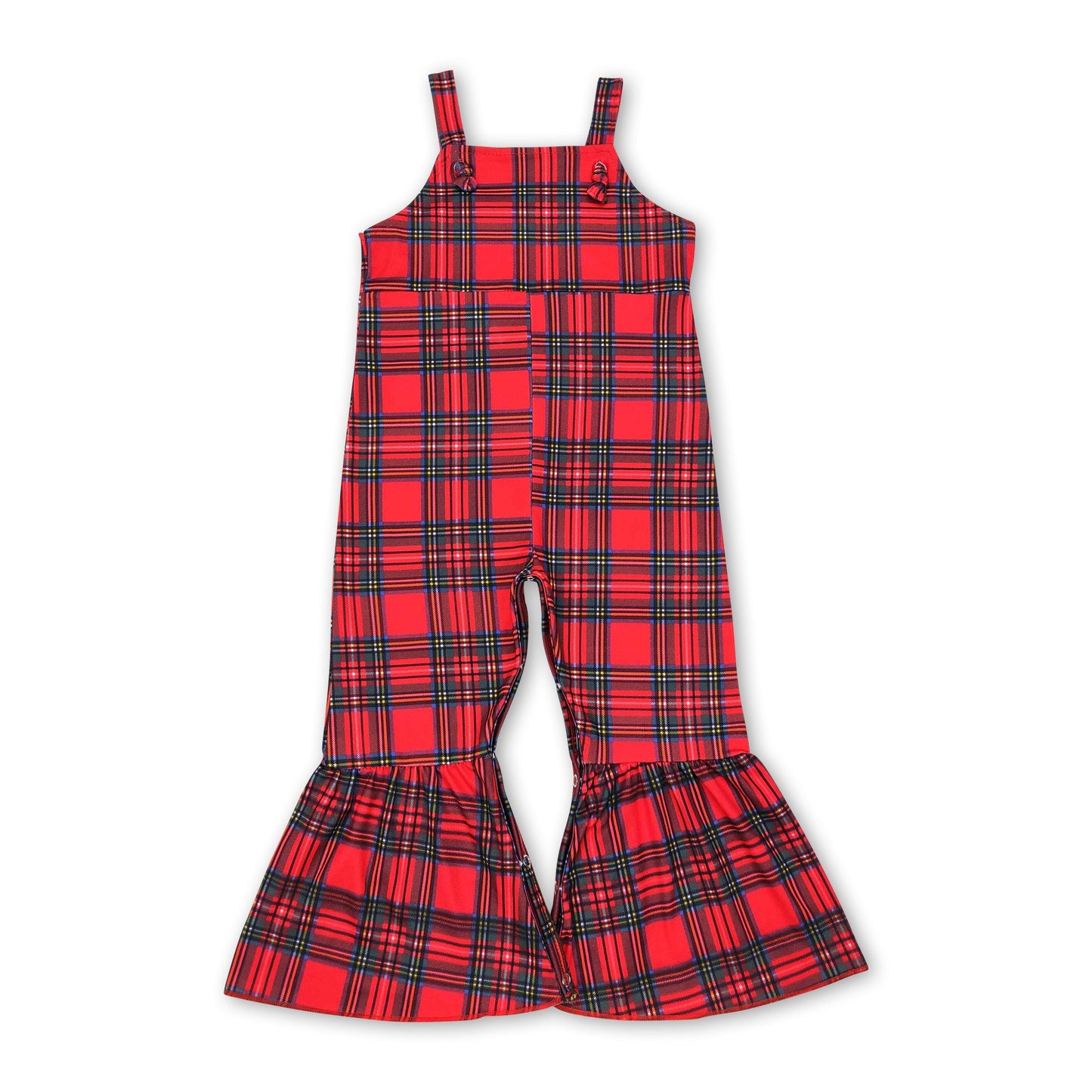 Red green plaid baby girls Christmas bell bottom jumpsuit Yawoo Garments