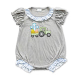 Eggs cross truck grey short sleeves baby girls easter romper