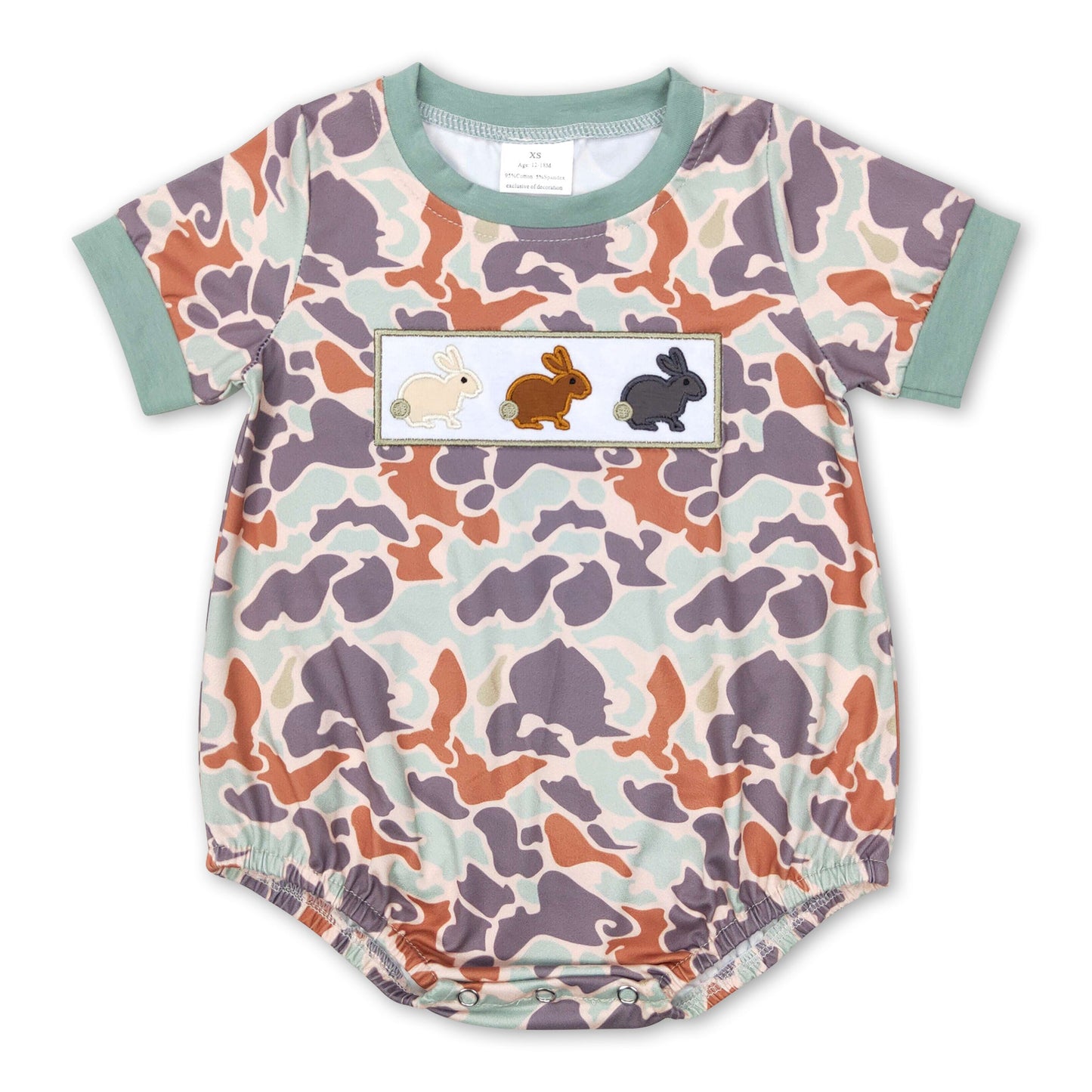 Short sleeves camo rabbit baby boy easter romper