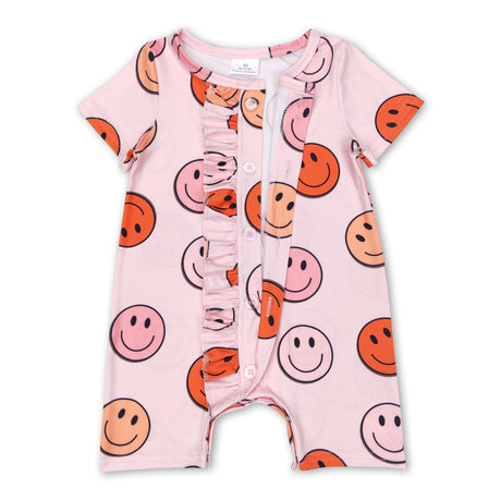 Short sleeves smile ruffle baby girls romper