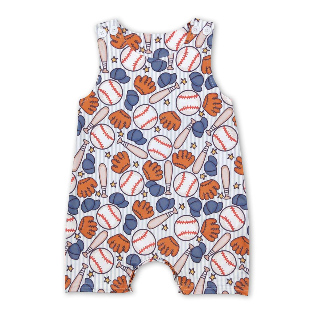 Sleeveless stripe baseball baby boy romper