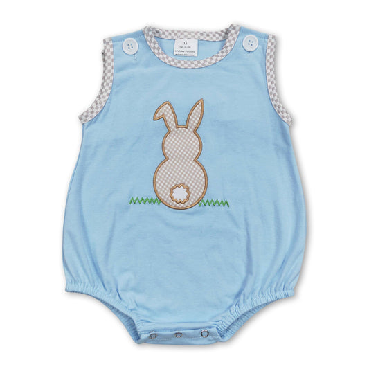 Plaid sleeveless blue bunny baby boy easter romper