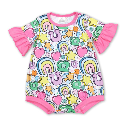 Short sleeves clover rainbow baby st patrick's day romper