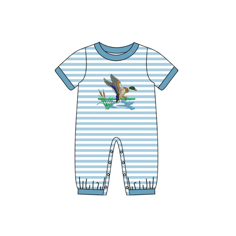 Light blue stripe duck baby boy hunting romper