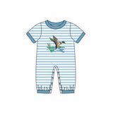 Light blue stripe duck baby boy hunting romper