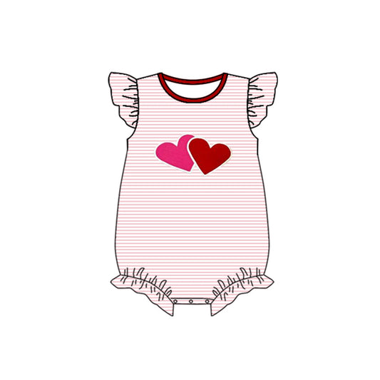 Flutter sleeves stripe heart baby girls valentine's romper