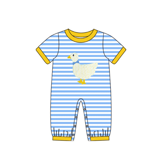 Yellow short sleeves stripe chicken baby boys romper