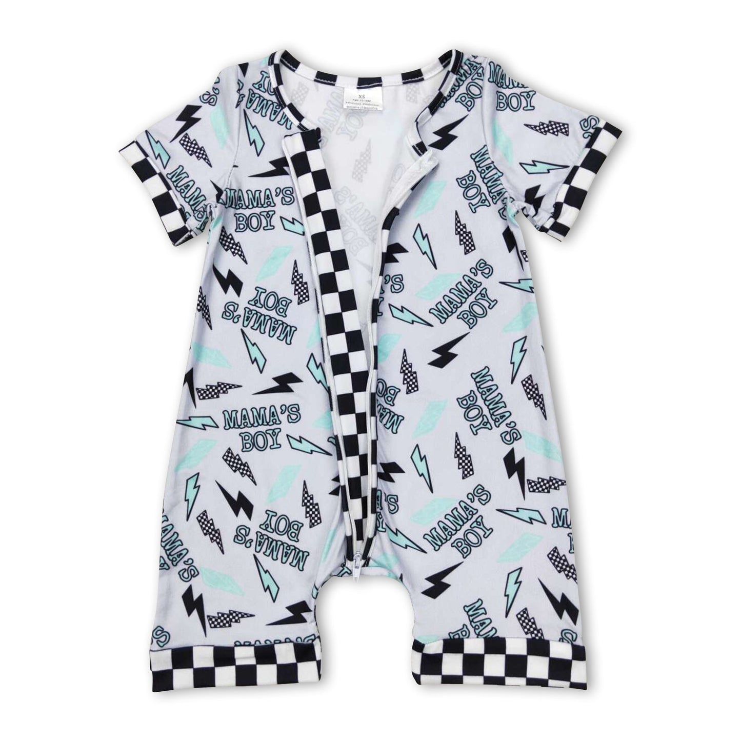 Plaid short sleeves mama's boy thunder baby romper