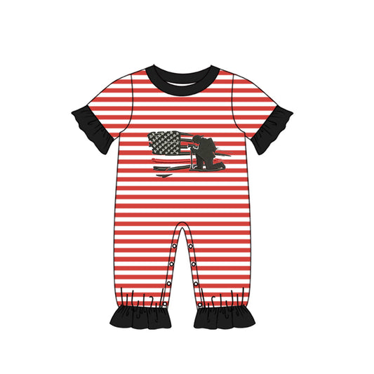 Ruffle short sleeves back the red stripe flag girls romper