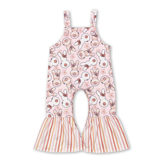 Bunny bow floral suspender stripe girls easter jumpsuit