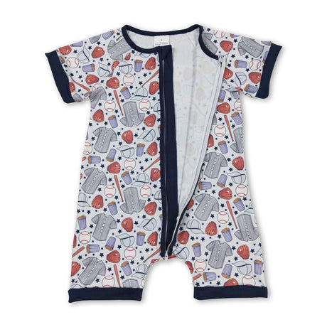 Short sleeves baseball baby boy romper