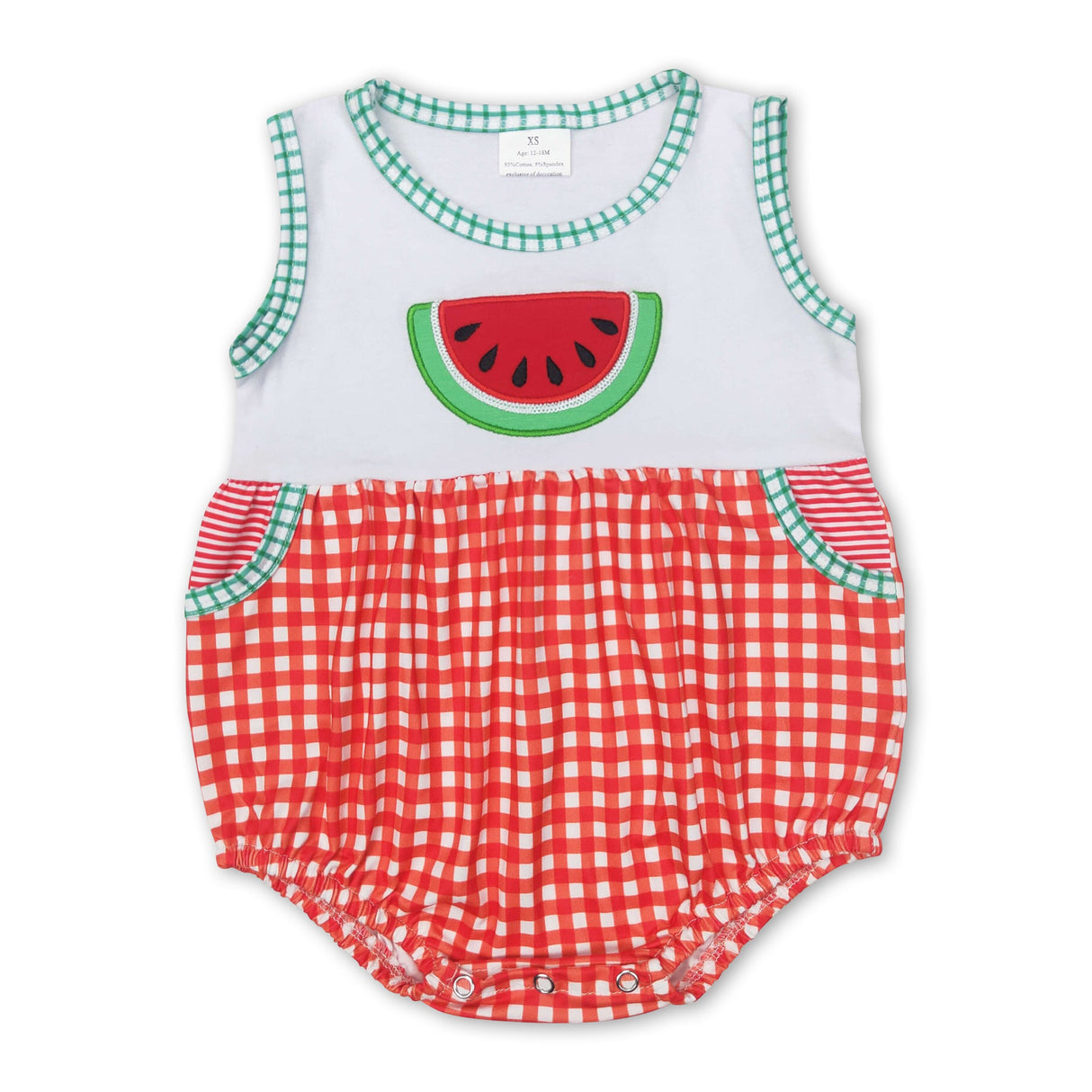 Sleeveless watermelon plaid baby kids summer romper