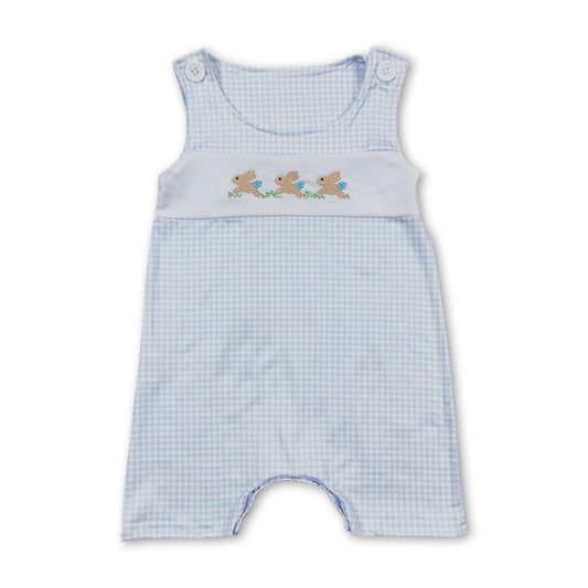 Sleeveless plaid bunny baby boys easter romper