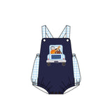 Sleeveless play balls truck plaid baby boys romper