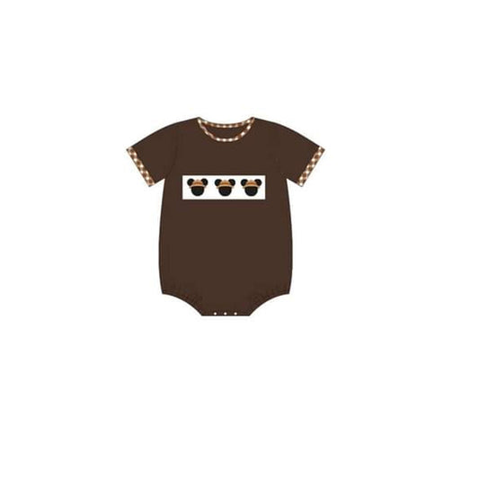 Brown short sleeves mouse baby boys summer romper