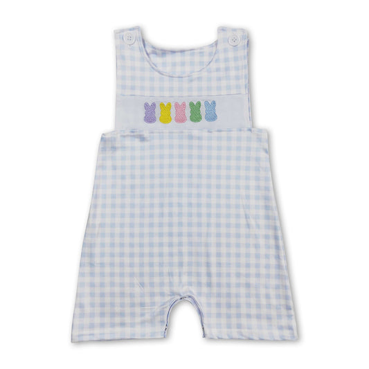 Plaid sleeveless bunny embroidery baby boy easter romper