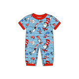 Red short sleeves fish cat hat baby boy romper