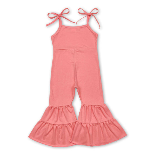 Suspender peach cotton baby girls bell bottom jumpsuit