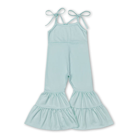 Suspender light green cotton baby girls bell bottom jumpsuit