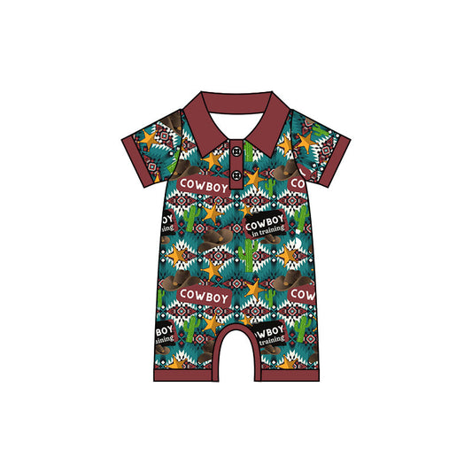 Short sleeves cowboy cactus baby boy polo romper