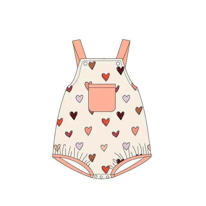 Sleeveless heart peach baby boys valentine's romper