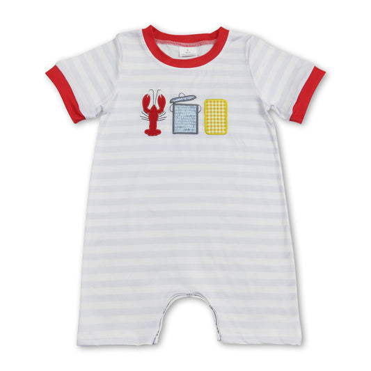 Short sleeves stripe crawfish corn baby boys romper