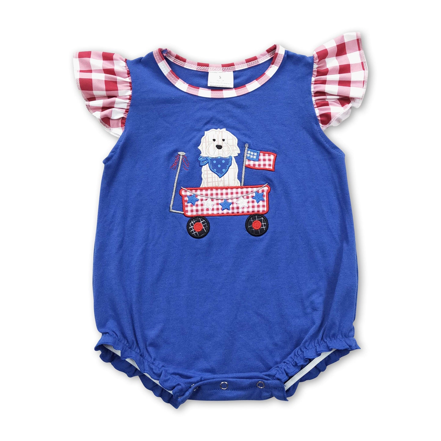 Flutter sleeves dog flag baby girls 4th of july romper