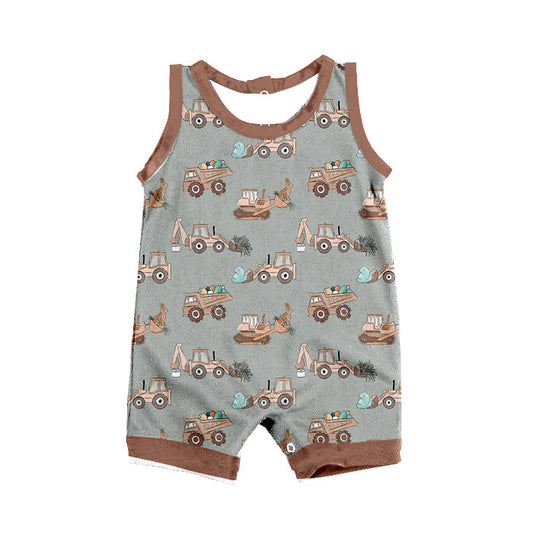 Sleeveless constructions egg bunny baby easter romper