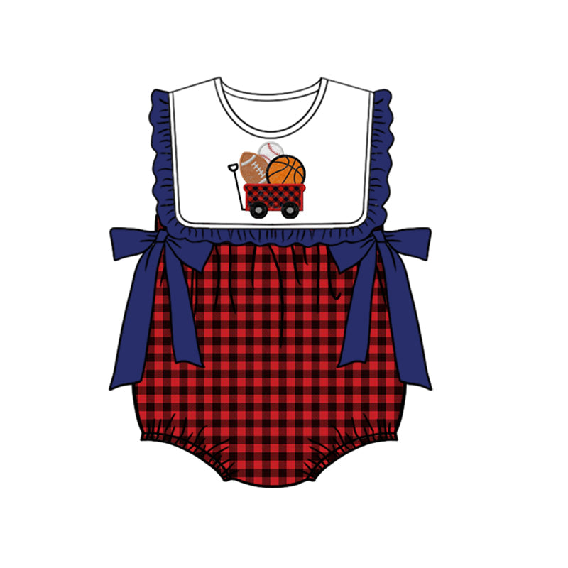 Red plaid balls sleeveless baby girls romper