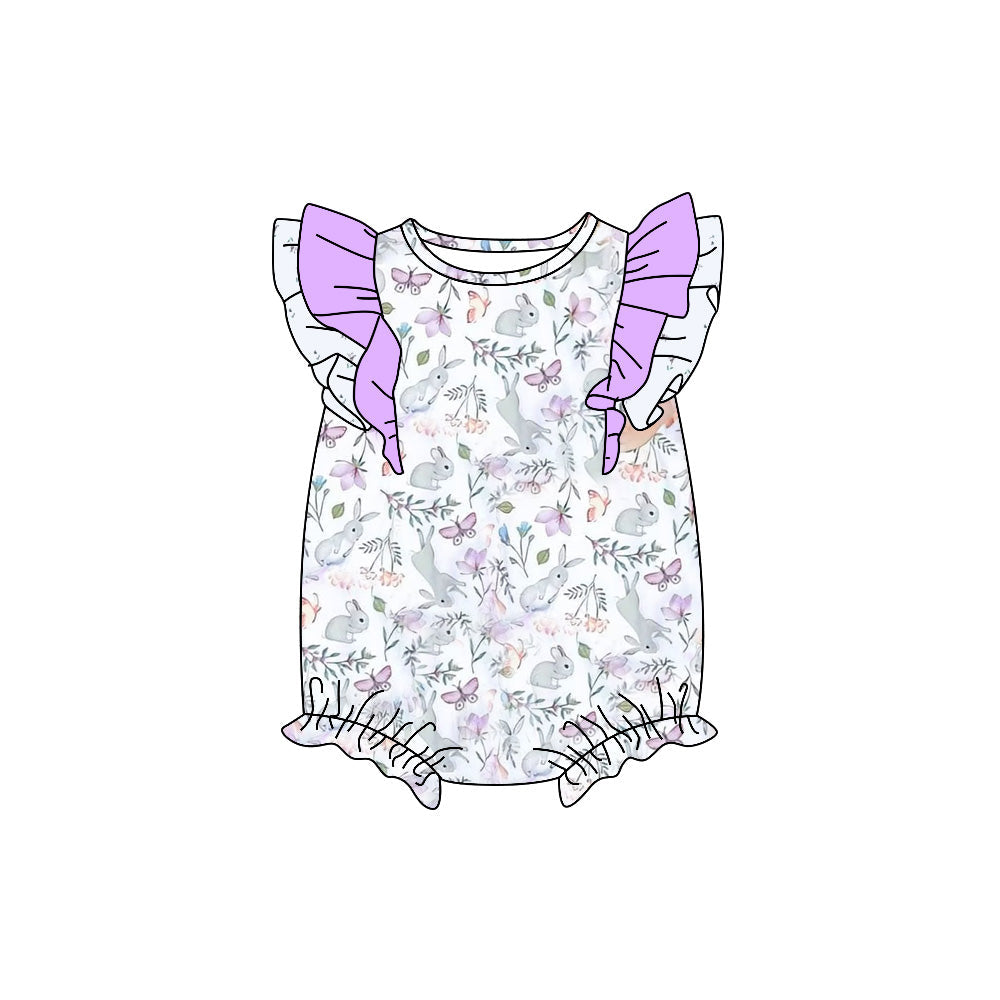 Lavender bunny floral baby girls easter romper